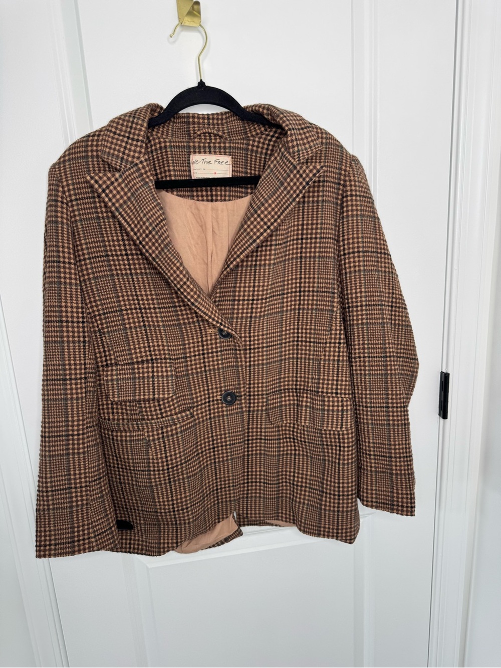 We The Free Brown/Black Plaid Button Front blazer Jacket S